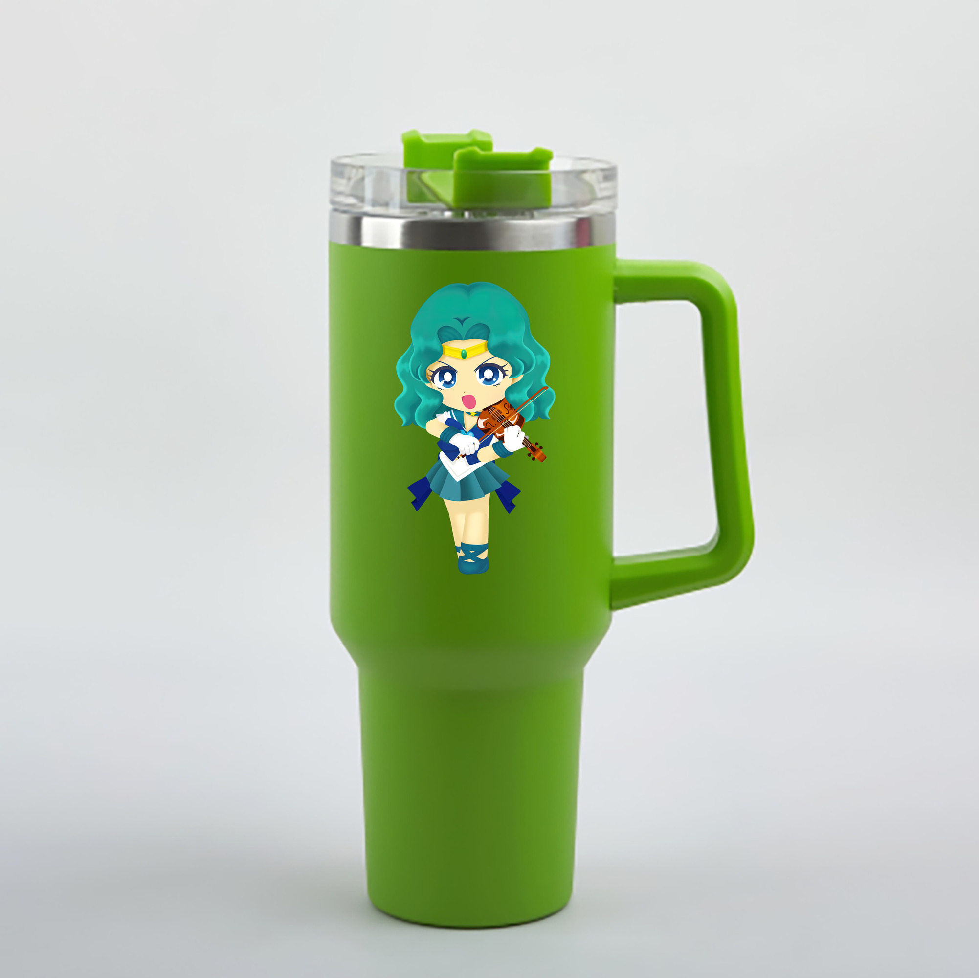 （画像用） 美少女戦士セーラームーン 海王 みちる（かいおう みちる） Sailor Moon Kaiou Michiru 1200mL車用タンブラー - クリスタルステッカー（プラスチックストロー付き）
